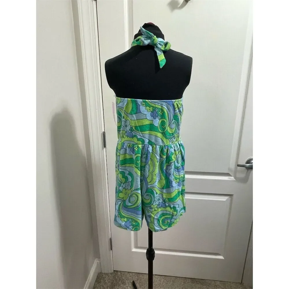 NWT Wild Fable Women's Blue Swirl Terry Cloth Halter Romper Standard Size